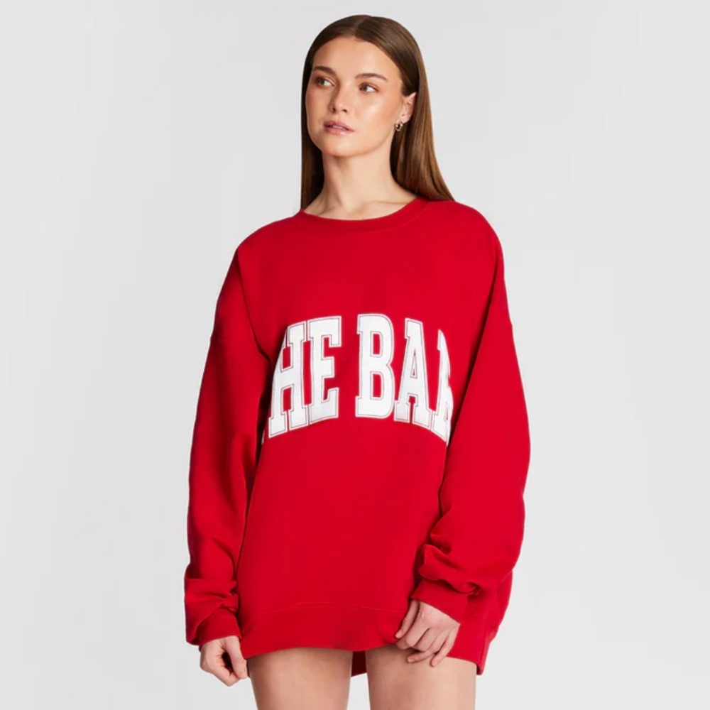 The Bar Sweatshirt in Red With Pink Lettering